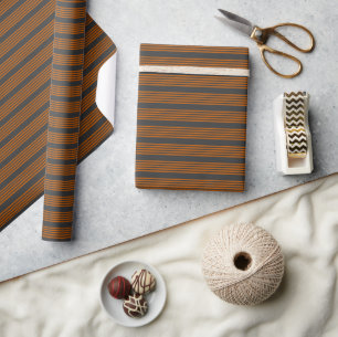 Burnt orange and charcoal five stripe pattern wrapping paper
