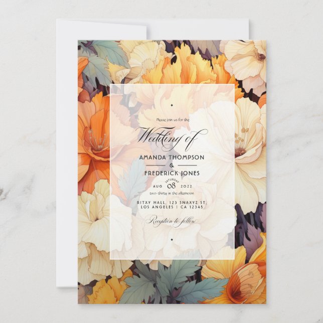 Burnt Orange and Cream Floral Wedding Invitation (Front)