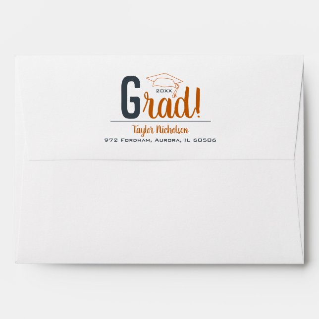 Burnt Orange and Dark Grey Graduation Cap Envelope (Back (Top Flap))