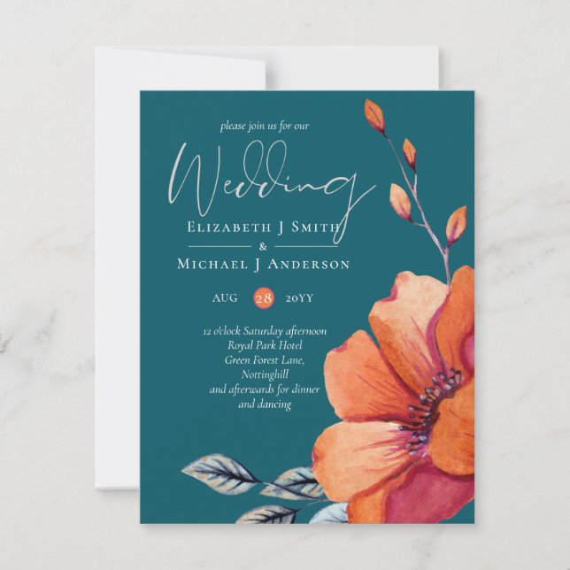 Burnt Orange and Dark Teal Wedding Invites BUDGET (Front)