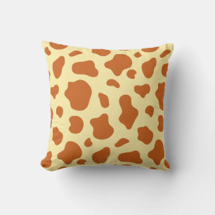 Burnt Orange and Light Yellow Cow Print Decorative Throw Pillow