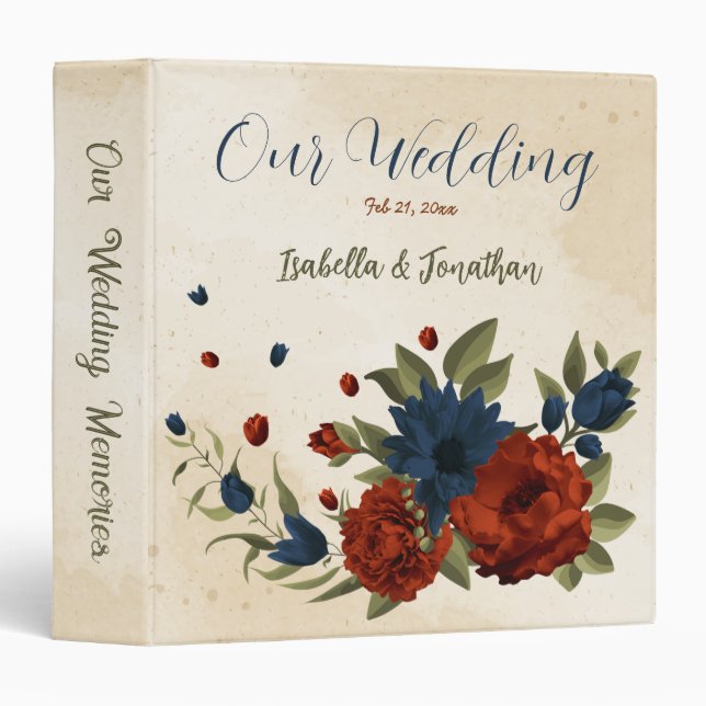 burnt orange and navy blue floral photo album binder (Front/Spine)