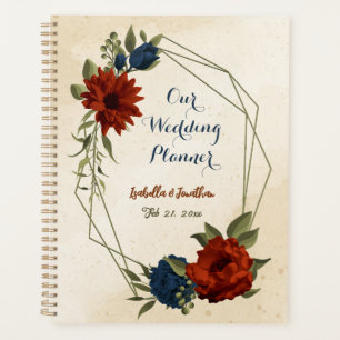 burnt orange and navy blue floral wedding planner