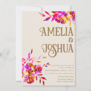 Burnt Orange and Pink Flower Wedding Invitation