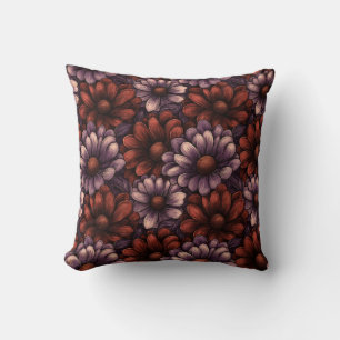 Burnt Orange and Plum Fall Florals - Elegant Throw Pillow