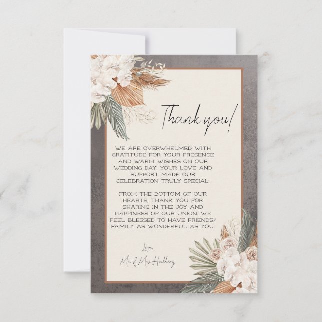 Burnt Orange and Sage Green Wedding Thank You Card (Front)