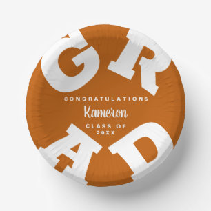 Burnt Orange and White Bold Graduation Paper Plate