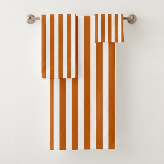 Burnt orange and white candy stripes bath towel set (Insitu)