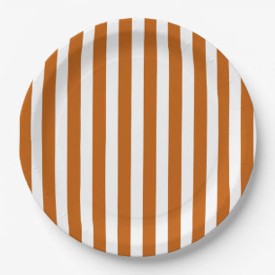 Burnt orange and white candy stripes paper plate
