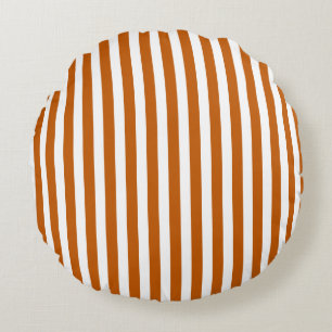 Burnt orange and white candy stripes round pillow