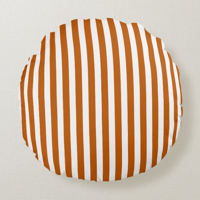 Burnt orange and white candy stripes round pillow (Front)