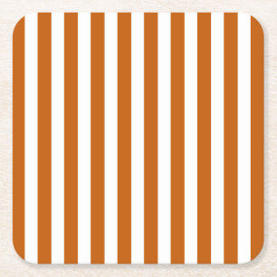 Burnt orange and white candy stripes square paper coaster