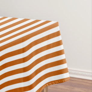 Burnt orange and white candy stripes tablecloth