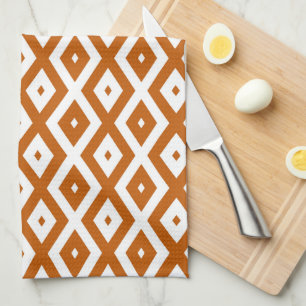 Burnt orange and white diamond pattern kitchen towel