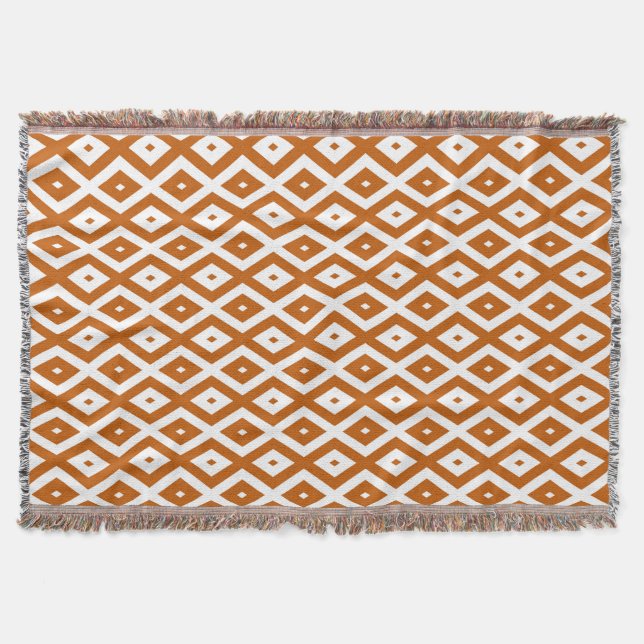 Burnt orange and white diamond pattern throw blanket (Front)