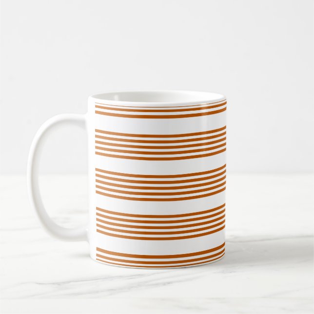 Burnt orange and white five stripe pattern coffee mug (Left)
