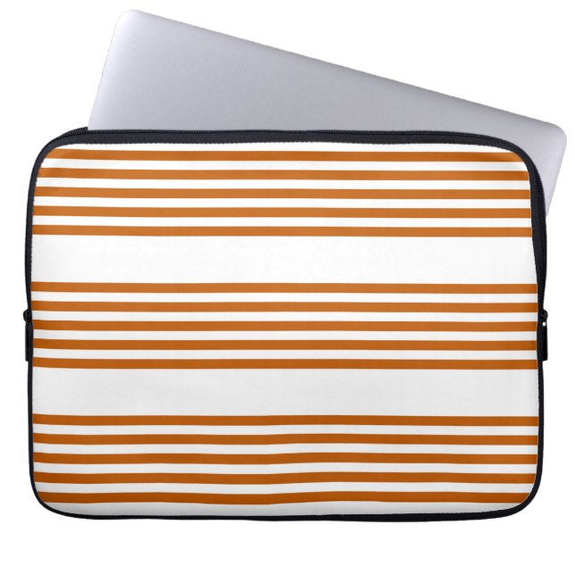 Burnt orange and white five stripe pattern laptop sleeve (Front)
