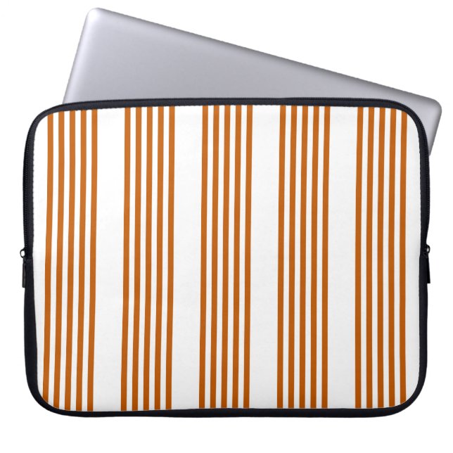 Burnt orange and white five stripe pattern laptop sleeve (Front)