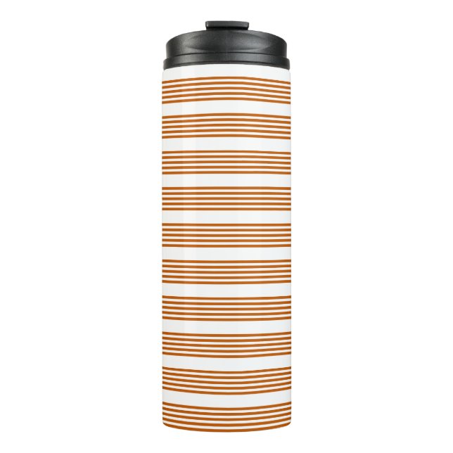 Burnt orange and white five stripe pattern thermal tumbler (Front)