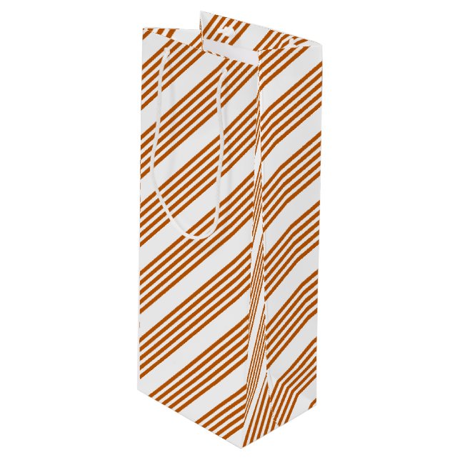 Burnt orange and white five stripe pattern wine gift bag (Front Angled)