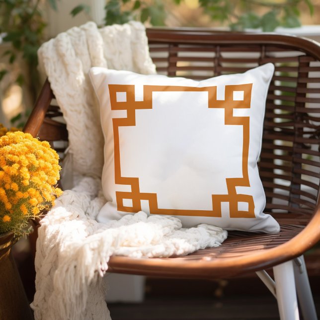 Burnt Orange and White Greek Key Border Throw Pillow (Creator Uploaded)
