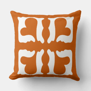 Burnt Orange and White Hearts Throw Pillow