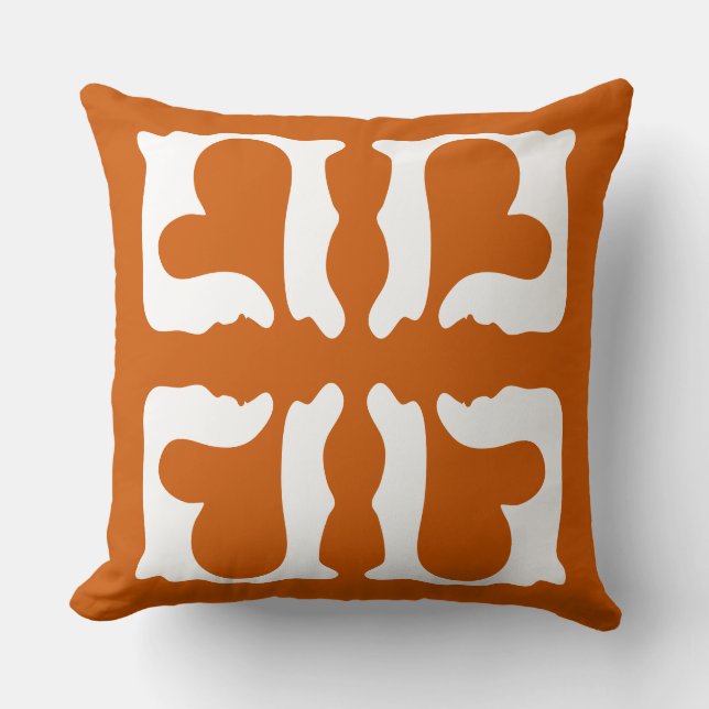 Burnt Orange and White Hearts Throw Pillow (Front)