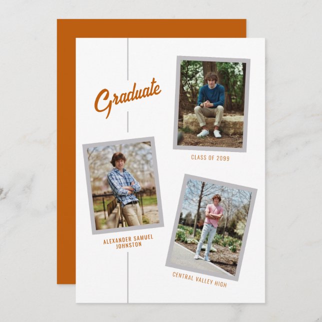 Burnt Orange Angled Four-Photo Grad Announcement (Front/Back)