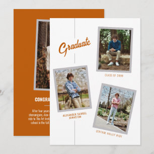 Burnt Orange Angled Four-Photo Grad Announcement