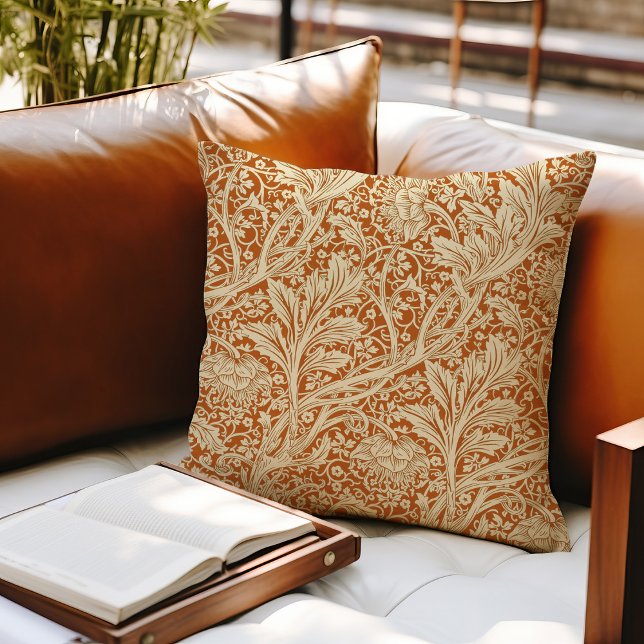 Burnt Orange Arcadia William Morris Hawthorn Throw Pillow (Creator Uploaded)