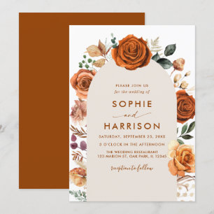 Burnt Orange Arch Terracotta Floral Rust Wedding Invitation