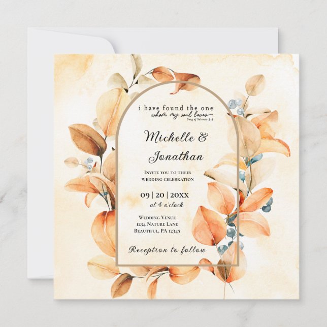 Burnt Orange Autumn All in One Christian Wedding Invitation (Front)