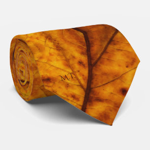 Burnt Orange Autumn Leaf Pattern Watercolor Tie