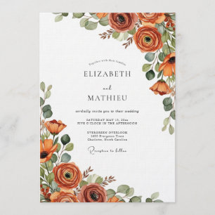 Burnt Orange Autumnal Bloom Wedding Invitation