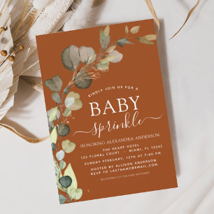 Burnt Orange Baby Sprinkle Shower Eucalyptus  Invitation