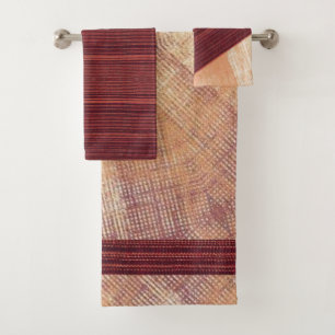 Burnt Orange Beige Stripe Bathroom Towel Sets
