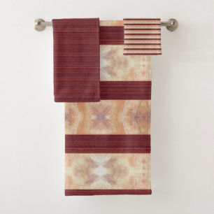 Burnt Orange Beige Stripe Bathroom Towel Sets