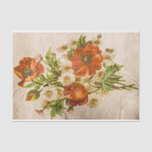 Burnt Orange Big Flowers and Small White Flowers Tissue Paper