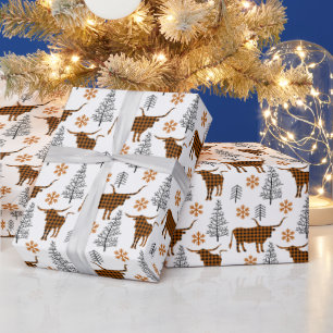 Burnt Orange Black Buffalo Plaid Longhorn Pattern Wrapping Paper