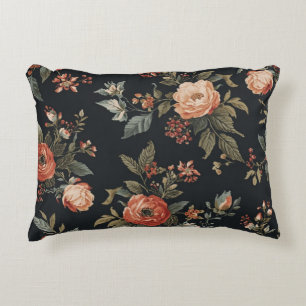 Burnt Orange Black Sage Dark Cottagecore Floral Accent Pillow