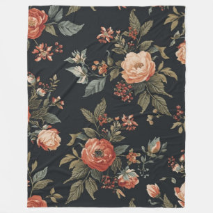 Burnt Orange Black Sage Dark Cottagecore Floral Fleece Blanket
