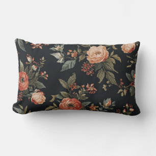 Burnt Orange Black Sage Dark Cottagecore Floral Lumbar Pillow
