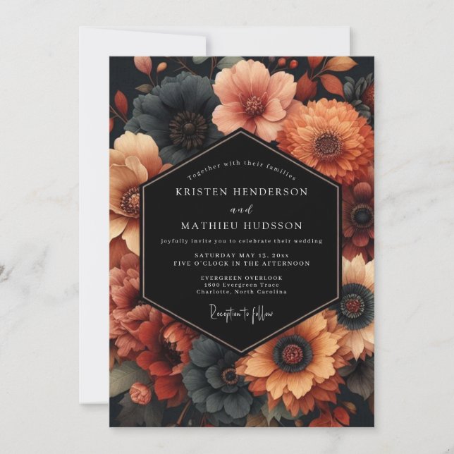 Burnt Orange Bloom Harvest Wedding Invitation (Front)