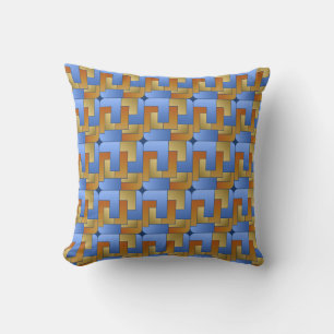 Burnt Orange Blue Gold Geometric Square Tile Throw Pillow