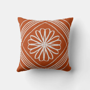 Burnt Orange Bohemian Flower Throw Pillow