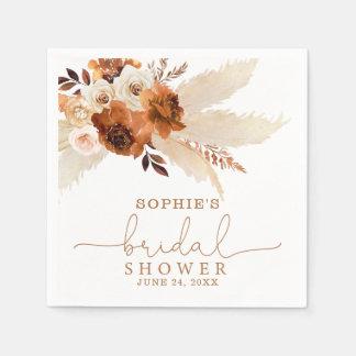 Burnt Orange Bohemian Pampas Grass Bridal Shower   Napkin