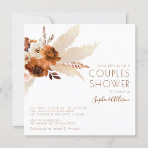 Burnt Orange Bohemian Pampas Grass  Couples Shower Invitation