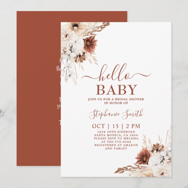Burnt Orange Boho Baby Shower Girl Invitation (Front/Back)