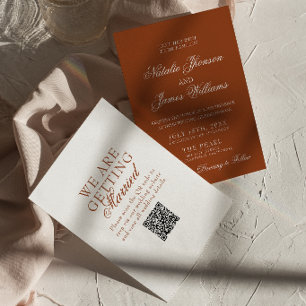 Burnt Orange Boho Chic Terracotta QR Code Wedding Invitation