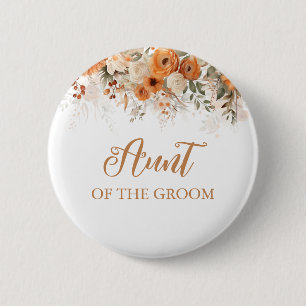 Burnt Orange Boho Fall Floral Aunt Of The Groom 2 Inch Round Button